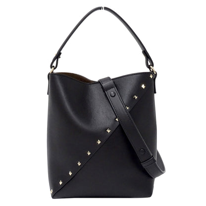 Valentino Garavani ヴァレンティノ・ガラヴァーニ ロックスタッズ ウィスピー バケットバッグ 2wayバッグ ブラック レザー レディース 【中古】