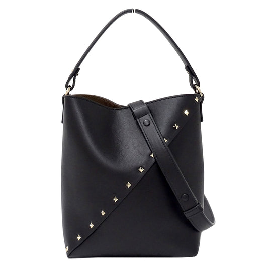 Valentino Garavani ヴァレンティノ・ガラヴァーニ ロックスタッズ ウィスピー バケットバッグ 2wayバッグ ブラック レザー レディース 【中古】