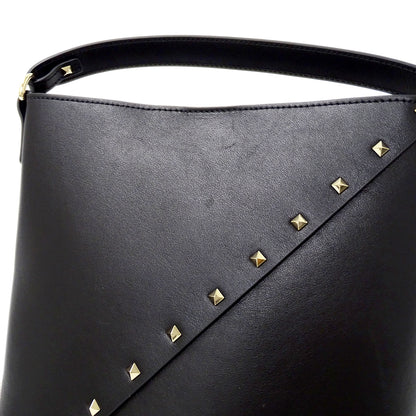 Valentino Garavani ヴァレンティノ・ガラヴァーニ ロックスタッズ ウィスピー バケットバッグ 2wayバッグ ブラック レザー レディース 【中古】