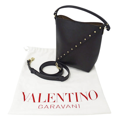 Valentino Garavani ヴァレンティノ・ガラヴァーニ ロックスタッズ ウィスピー バケットバッグ 2wayバッグ ブラック レザー レディース 【中古】