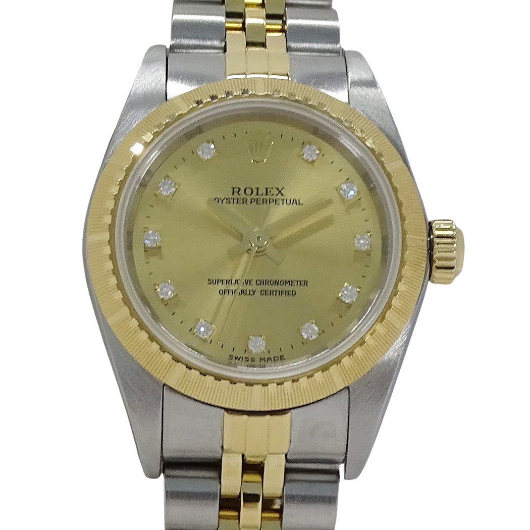ROLEX ロレックス オイスターパーペチュアル 76243G P番 レディース 腕時計 11Pダイヤモンド 自動巻き SS YG 磨き済み【中古】