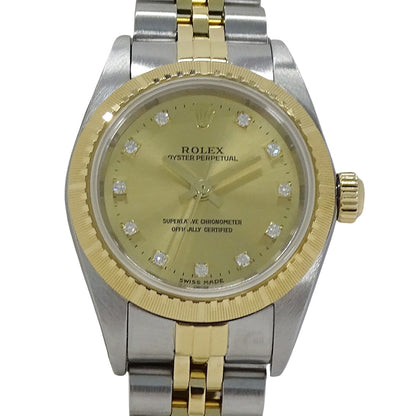 ROLEX ロレックス オイスターパーペチュアル 76243G P番 レディース 腕時計 11Pダイヤモンド 自動巻き SS YG 磨き済み【中古】