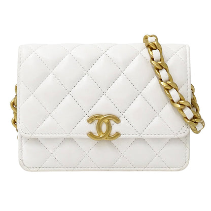CHANEL シャネル ショルダーバッグ マトラッセ ホワイト ゴールド金具 ラムスキン レディース 【中古】