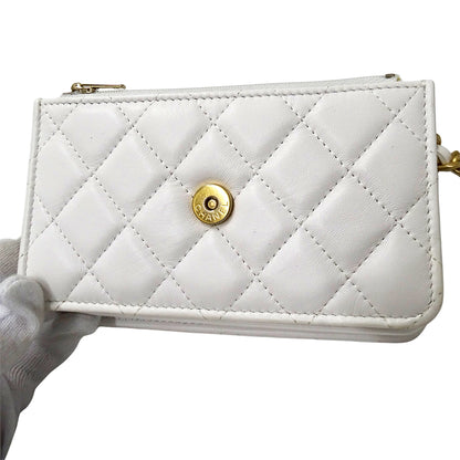 CHANEL シャネル ショルダーバッグ マトラッセ ホワイト ゴールド金具 ラムスキン レディース 【中古】