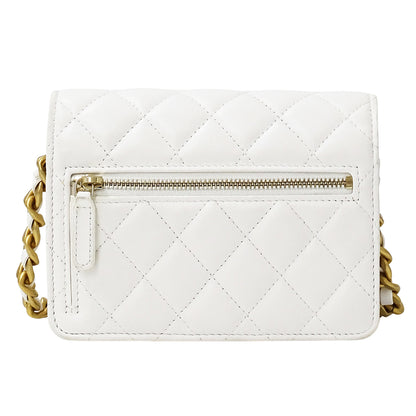 CHANEL シャネル ショルダーバッグ マトラッセ ホワイト ゴールド金具 ラムスキン レディース 【中古】
