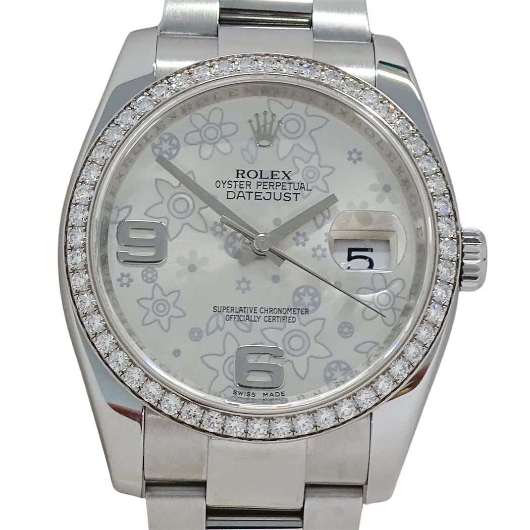 ROLEX ロレックス デイトジャスト 116244 ランダム番 メンズ 腕時計 フラワー ダイヤモンド 自動巻き SS 磨き済み【中古】