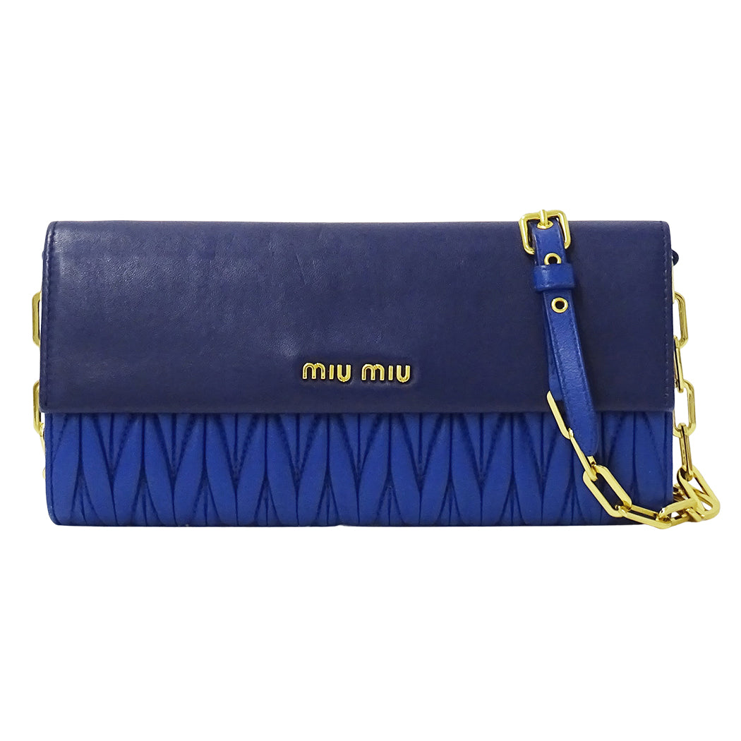 MIUMIU ミュウミュウ ショルダーウォレット マテラッセ ブルー 5M1290 レザー レディース 【中古】