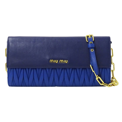 MIUMIU ミュウミュウ ショルダーウォレット マテラッセ ブルー 5M1290 レザー レディース 【中古】
