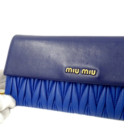 MIUMIU ミュウミュウ ショルダーウォレット マテラッセ ブルー 5M1290 レザー レディース 【中古】