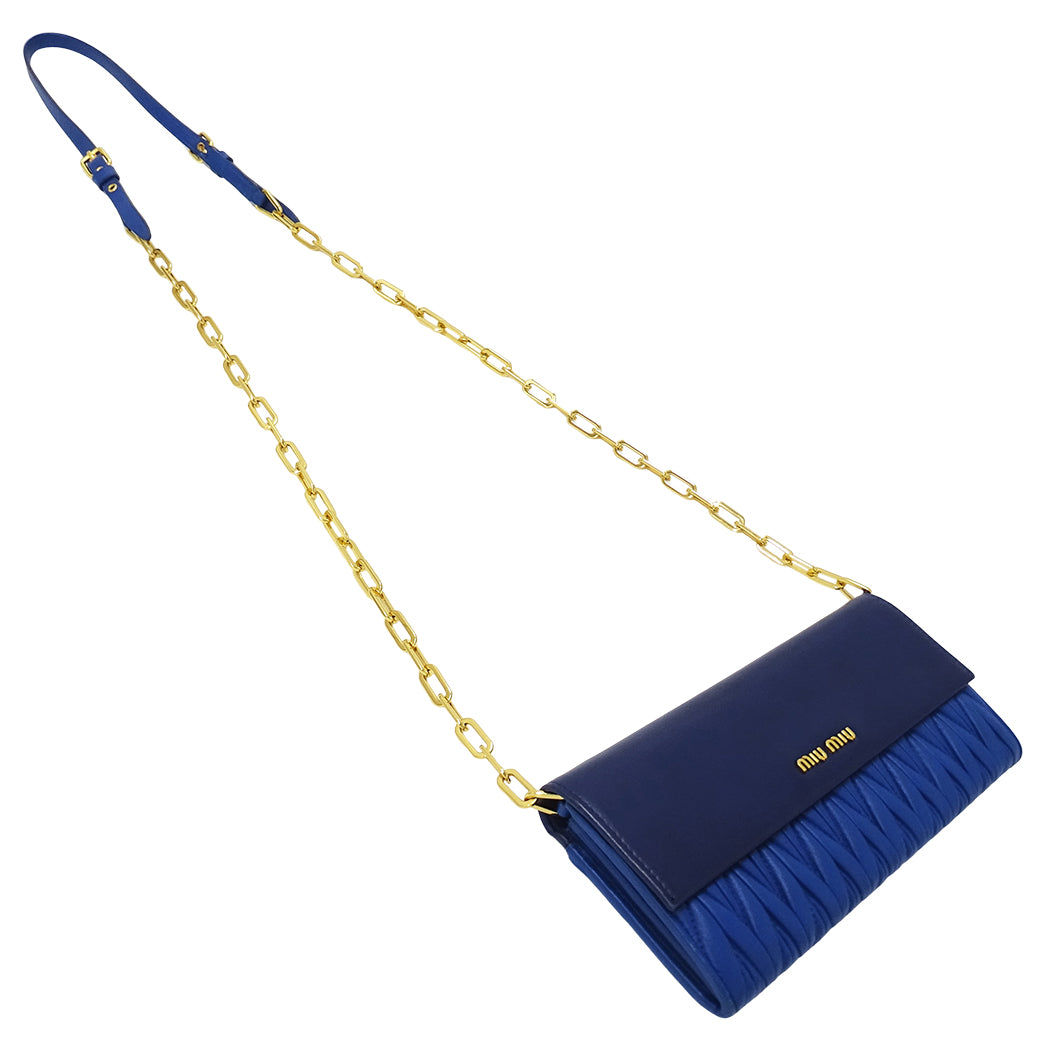 MIUMIU ミュウミュウ ショルダーウォレット マテラッセ ブルー 5M1290 レザー レディース 【中古】
