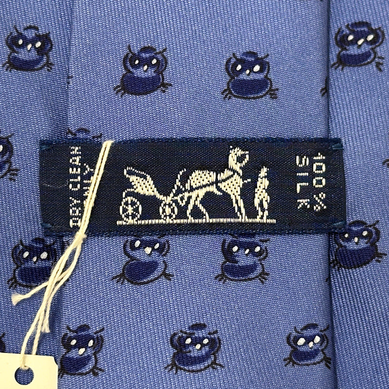 HERMES エルメス ネクタイ ブルー シルク メンズ フクロウ 鳥 動物 アニマル 【中古】
