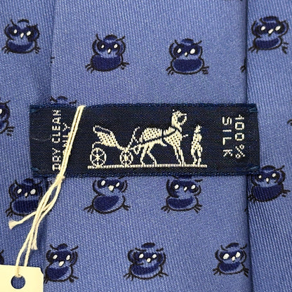 HERMES エルメス ネクタイ ブルー シルク メンズ フクロウ 鳥 動物 アニマル 【中古】