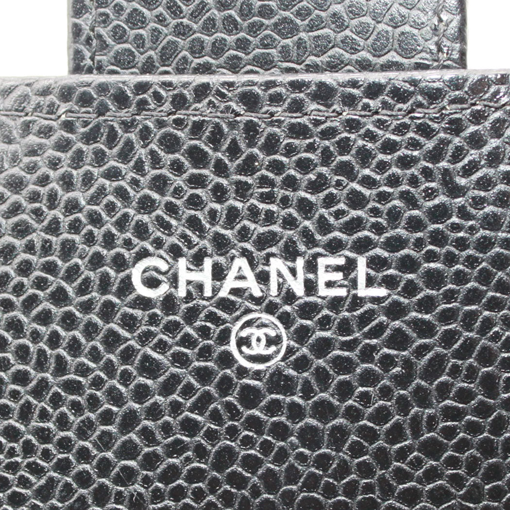 CHANEL シャネル 長財布 マトラッセ ブラック シルバー金具 キャビアスキン レディース 【中古】