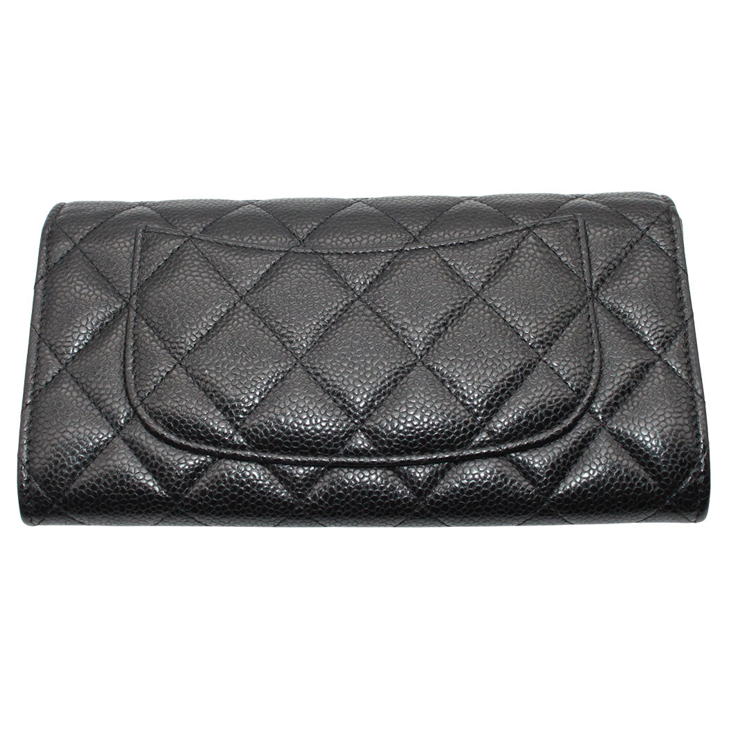 CHANEL シャネル 長財布 マトラッセ ブラック シルバー金具 キャビアスキン レディース 【中古】