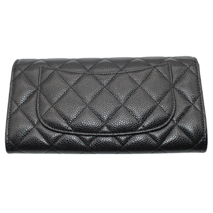 CHANEL シャネル 長財布 マトラッセ ブラック シルバー金具 キャビアスキン レディース 【中古】