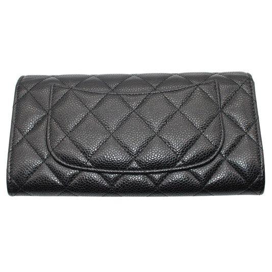 CHANEL シャネル 長財布 マトラッセ ブラック シルバー金具 キャビアスキン レディース 【中古】