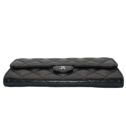 CHANEL シャネル 長財布 マトラッセ ブラック シルバー金具 キャビアスキン レディース 【中古】