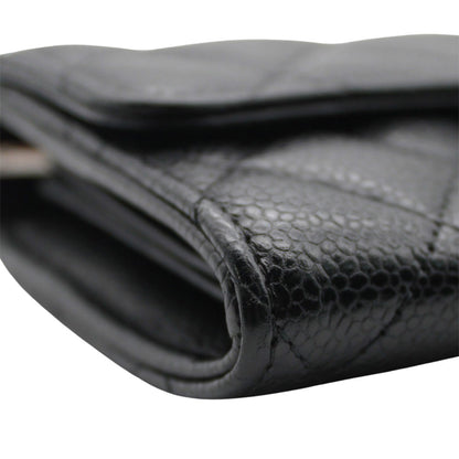 CHANEL シャネル 長財布 マトラッセ ブラック シルバー金具 キャビアスキン レディース 【中古】