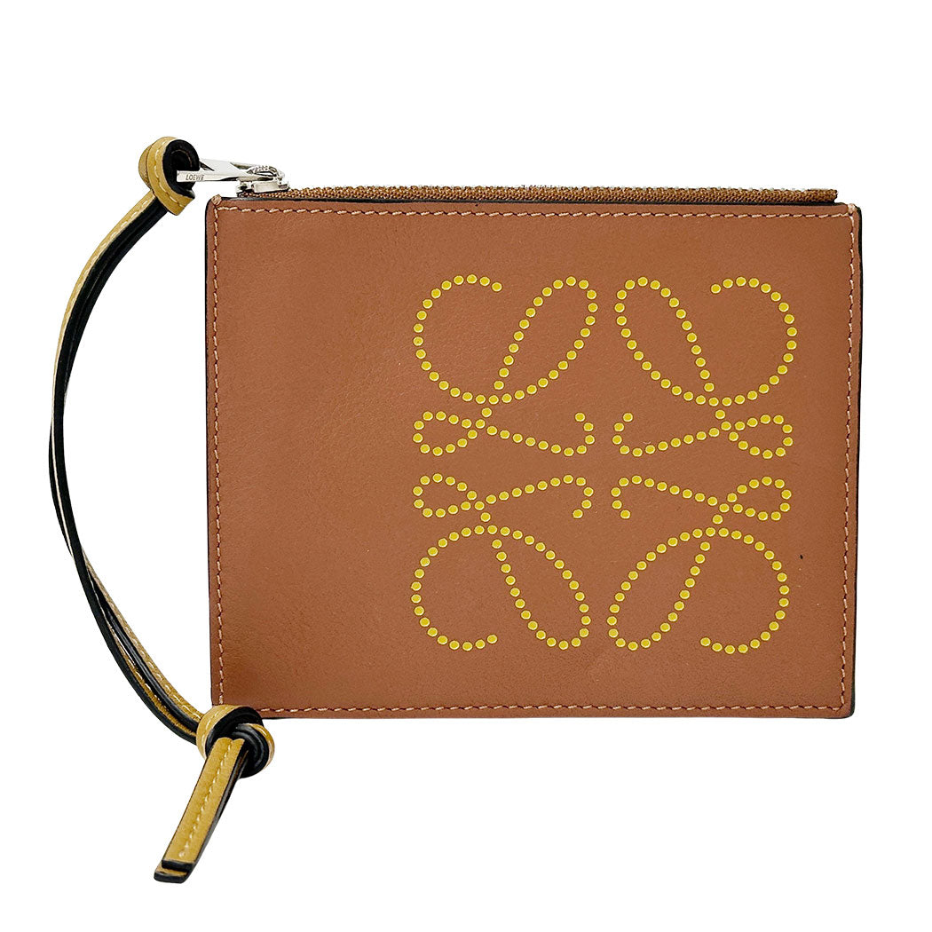 LOEWE ロエベ コインケース アナグラム ブラウン イエロー カーフ レディース 【中古】