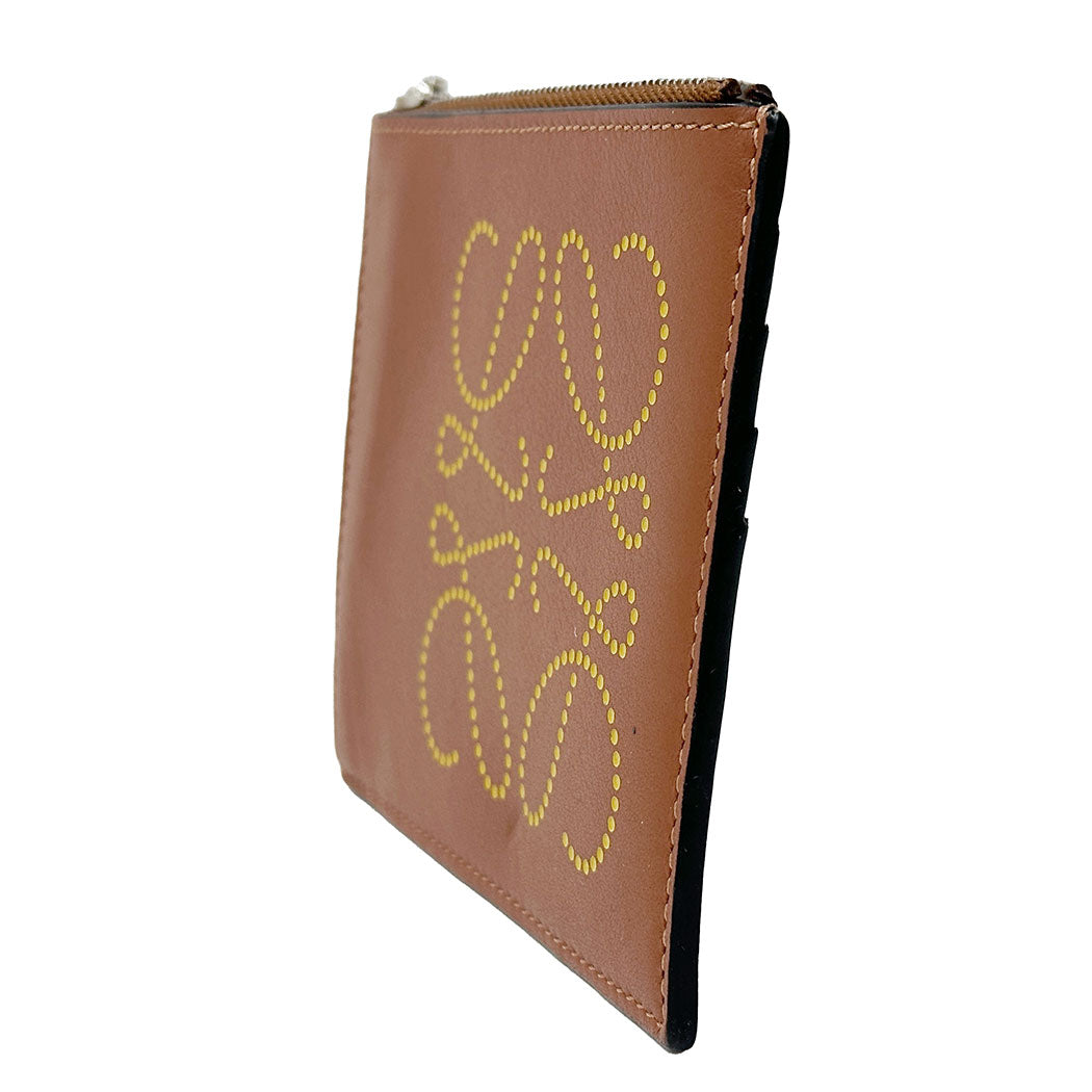 LOEWE ロエベ コインケース アナグラム ブラウン イエロー カーフ レディース 【中古】