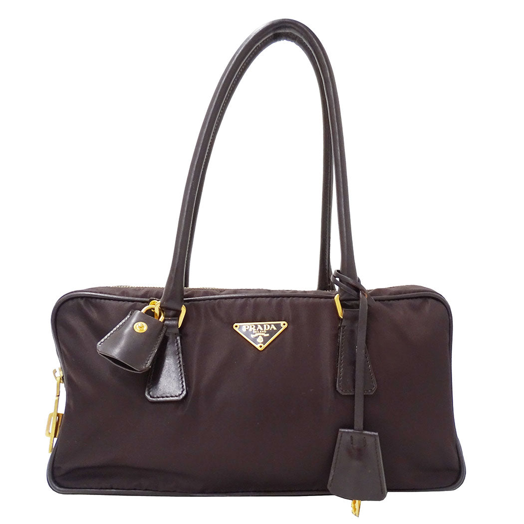 PRADA プラダ ハンドバッグ ダークブラウン ナイロン レディース 【中古】