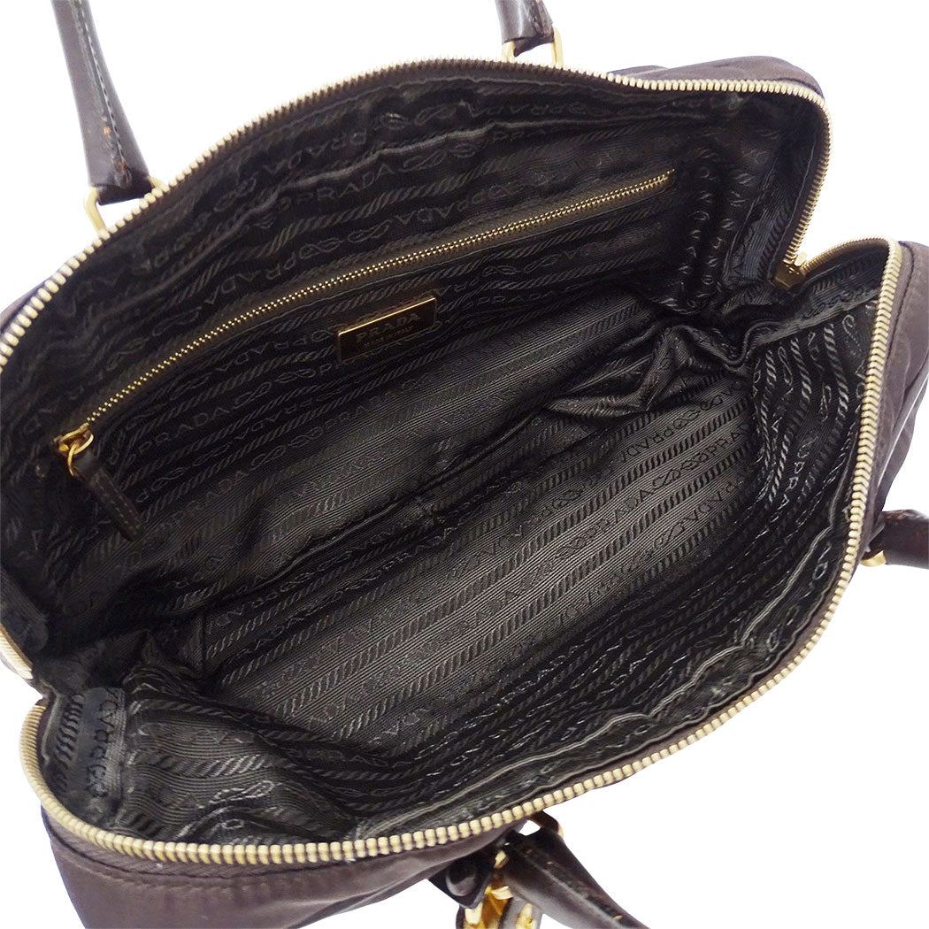 PRADA プラダ ハンドバッグ ダークブラウン ナイロン レディース 【中古】