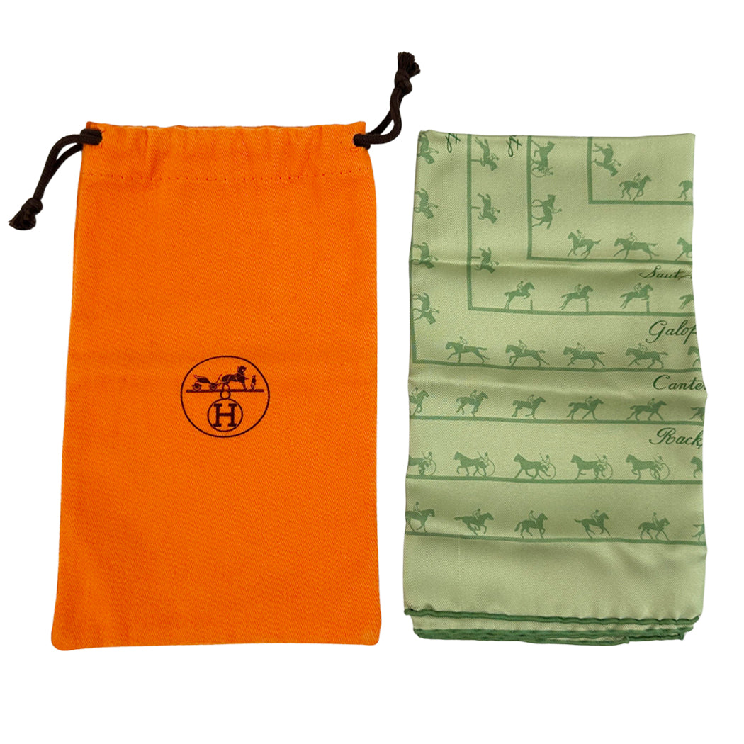 HERMES エルメス カレ40 Saut Galop Canter Rack 馬術乗馬 スカーフ グリーン シルク レディース 【中古】