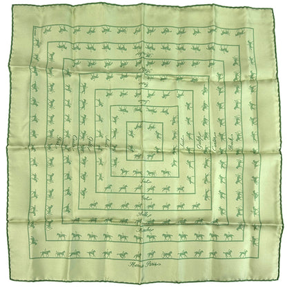 HERMES エルメス カレ40 Saut Galop Canter Rack 馬術乗馬 スカーフ グリーン シルク レディース 【中古】