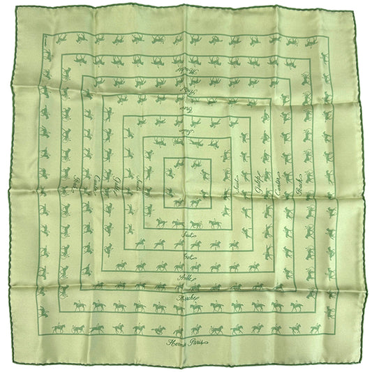 HERMES エルメス カレ40 Saut Galop Canter Rack 馬術乗馬 スカーフ グリーン シルク レディース 【中古】