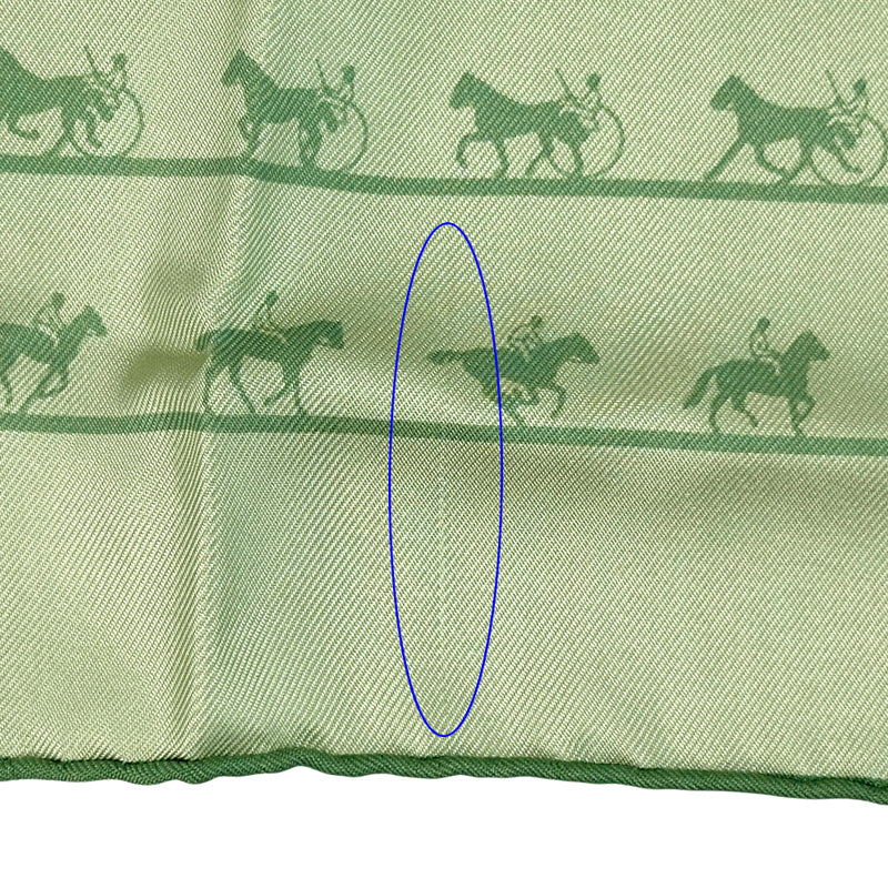 HERMES エルメス カレ40 Saut Galop Canter Rack 馬術乗馬 スカーフ グリーン シルク レディース 【中古】