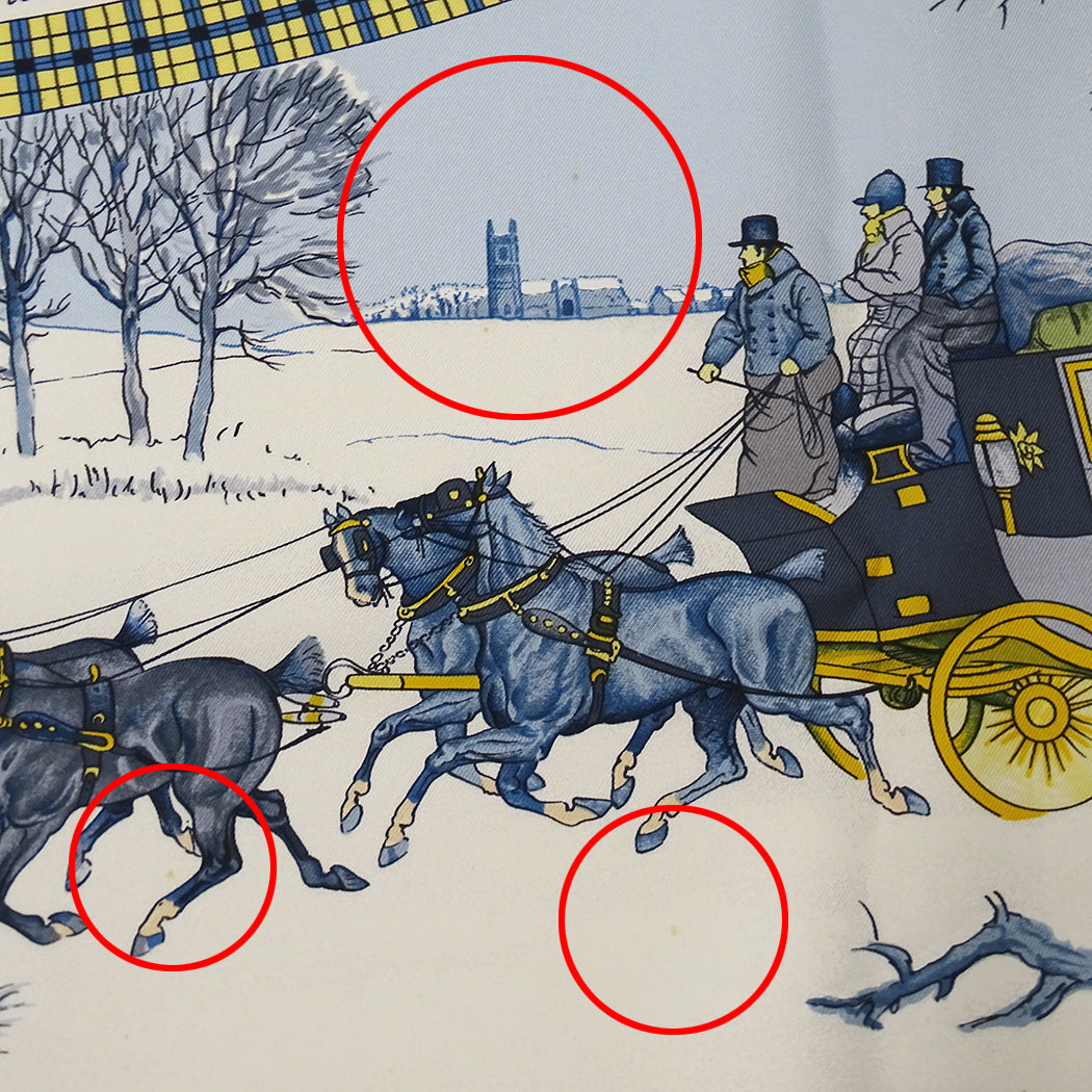 HERMES エルメス L'HIVER EN POSTE 冬の郵便馬車 スカーフ カレ 90 ブルー シルク レディース 【中古】
