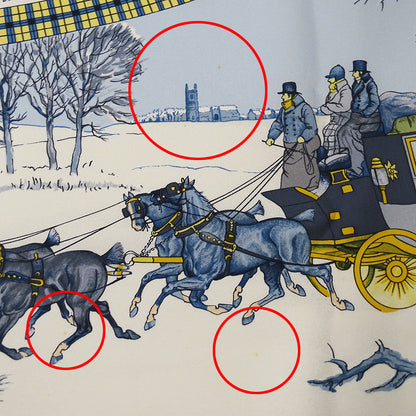 HERMES エルメス L'HIVER EN POSTE 冬の郵便馬車 スカーフ カレ 90 ブルー シルク レディース 【中古】