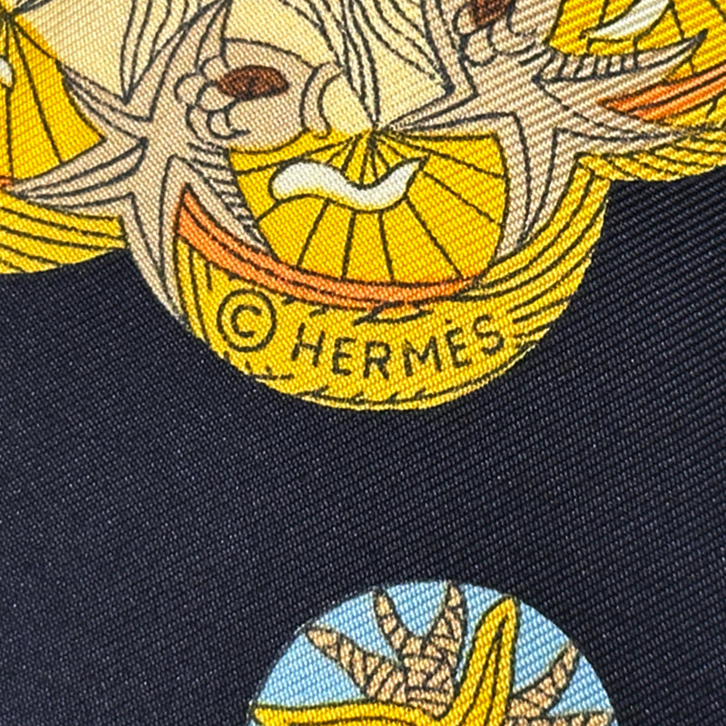 HERMES エルメス カレ90 LE ROY SOLEIL 太陽王 スカーフ ブラック イエロー シルク レディース 【中古】