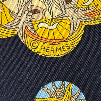 HERMES エルメス カレ90 LE ROY SOLEIL 太陽王 スカーフ ブラック イエロー シルク レディース 【中古】