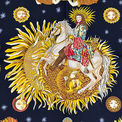HERMES エルメス カレ90 LE ROY SOLEIL 太陽王 スカーフ ブラック イエロー シルク レディース 【中古】