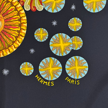 HERMES エルメス カレ90 LE ROY SOLEIL 太陽王 スカーフ ブラック イエロー シルク レディース 【中古】