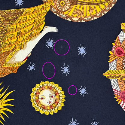 HERMES エルメス カレ90 LE ROY SOLEIL 太陽王 スカーフ ブラック イエロー シルク レディース 【中古】
