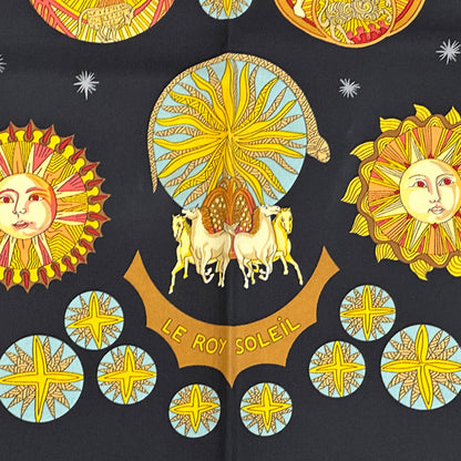 HERMES エルメス カレ90 LE ROY SOLEIL 太陽王 スカーフ ブラック イエロー シルク レディース 【中古】