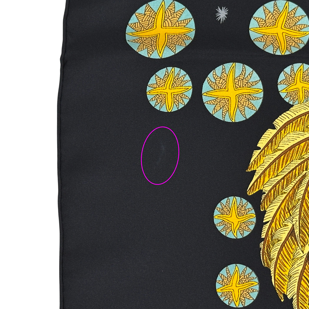 HERMES エルメス カレ90 LE ROY SOLEIL 太陽王 スカーフ ブラック イエロー シルク レディース 【中古】