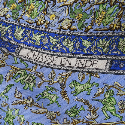 HERMES エルメス CHASSE EN INDE インドの狩猟 スカーフ プリーツカレ ブルー シルク レディース 【中古】