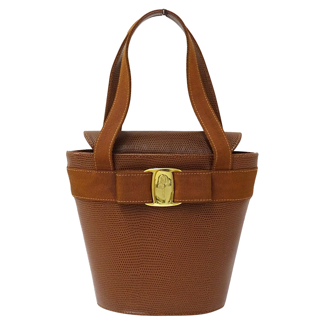 Ferragamo フェラガモ ハンドバッグ ヴァラリボン ブラウン レザー レディース 【中古】