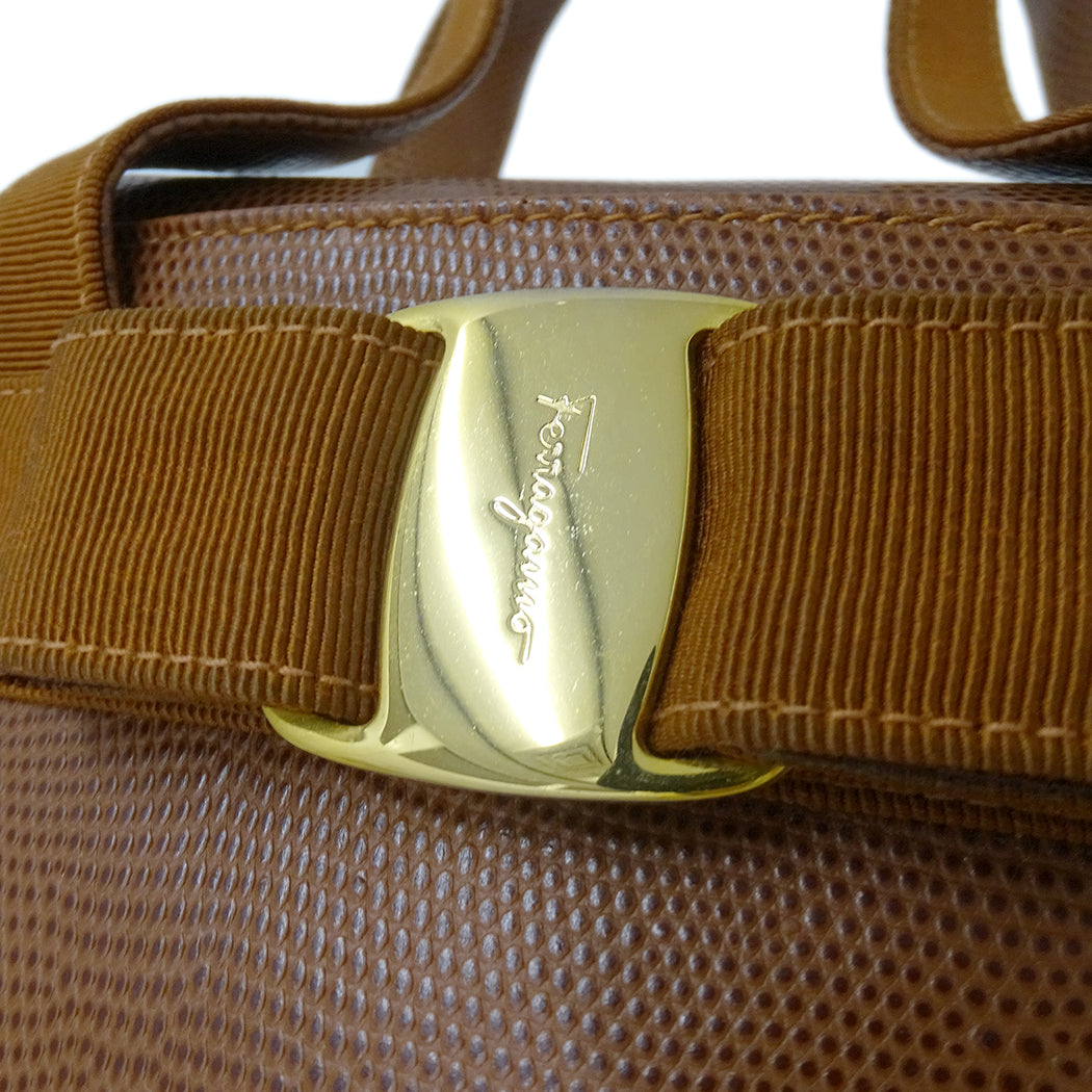 Ferragamo フェラガモ ハンドバッグ ヴァラリボン ブラウン レザー レディース 【中古】