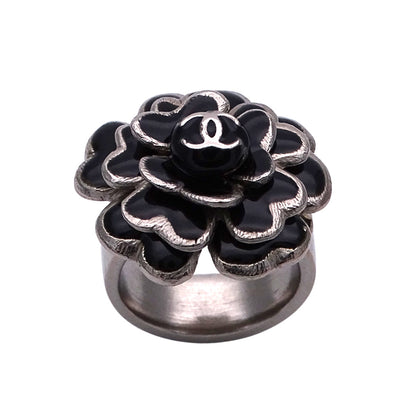 CHANEL シャネル リング 指輪 カメリア ココマーク シルバー ブラック レディース 【中古】