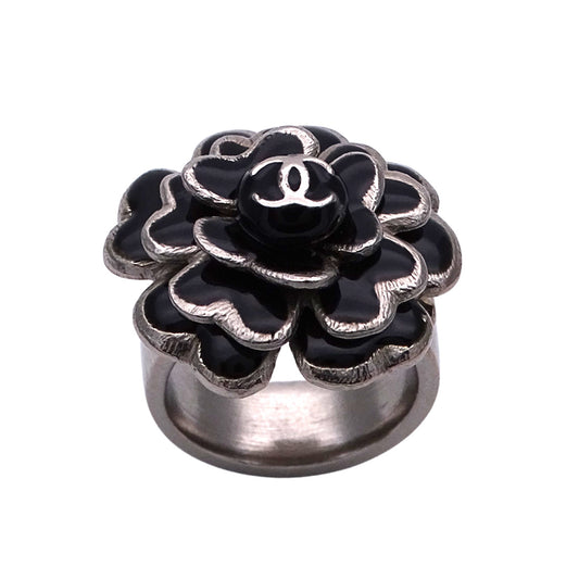 CHANEL シャネル リング 指輪 カメリア ココマーク シルバー ブラック レディース 【中古】