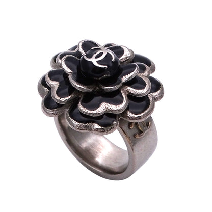 CHANEL シャネル リング 指輪 カメリア ココマーク シルバー ブラック レディース 【中古】