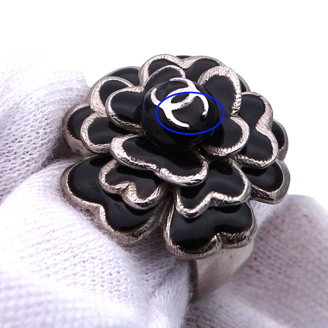 CHANEL シャネル リング 指輪 カメリア ココマーク シルバー ブラック レディース 【中古】