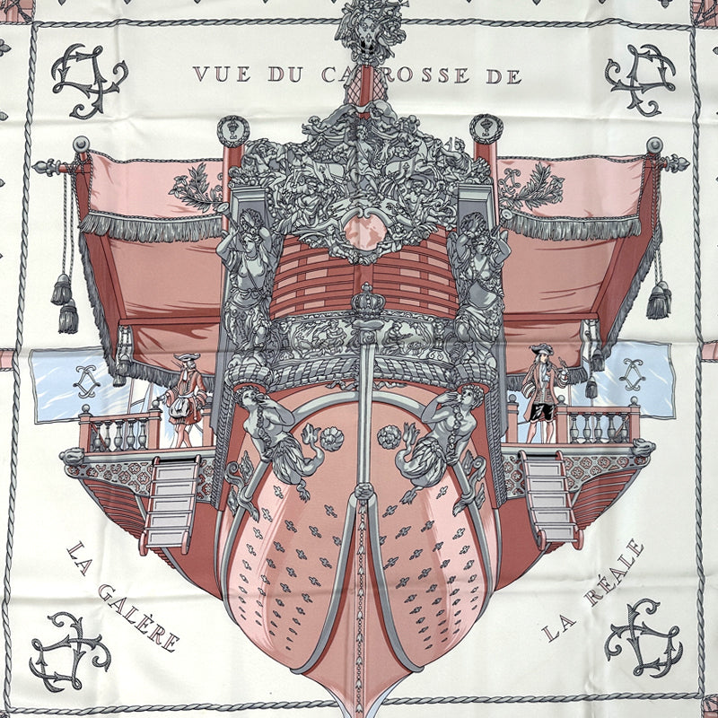 HERMES エルメス カレ90 VUE DU CARROSSE DE LA GALERE LA REALE クイーンの戴冠式 スカーフ ピンク マルチカラー シルク レディース 【中古】