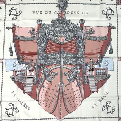 HERMES エルメス カレ90 VUE DU CARROSSE DE LA GALERE LA REALE クイーンの戴冠式 スカーフ ピンク マルチカラー シルク レディース 【中古】