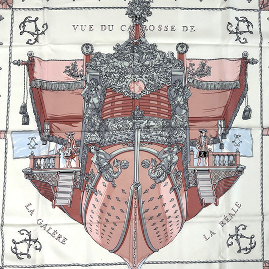 HERMES エルメス カレ90 VUE DU CARROSSE DE LA GALERE LA REALE クイーンの戴冠式 スカーフ ピンク マルチカラー シルク レディース 【中古】