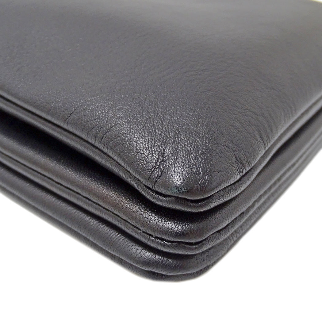 CELINE セリーヌ トリオ ラージ ショルダーバッグ ブラック レザー レディース 【中古】